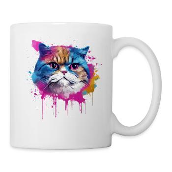 Éclaboussures colorées Visage de chat exotique à poil court - Mug blanc - blanc - Droite