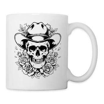Totenkopf Schädel Cowboy Hut Rosen Western Botanik - Tasse - Weiß - Rechts