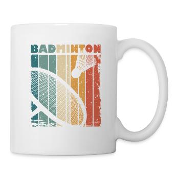 Retro print with badminton racket and shuttlecock - Mug - white - Right