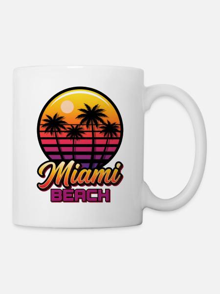Miami Strand Sonnenuntergang mit Palmen - Tasse - Weiß