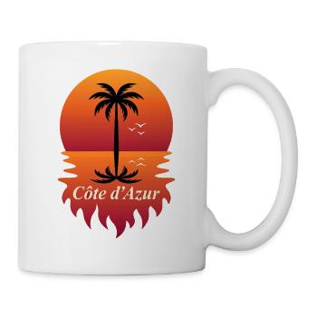 Côte d’Azur Meer Strand mit Palme Sonnenuntergang  - Tasse - Weiß - Rechts