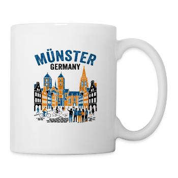 Münster Germany Skyline With Cyclists And Tourists - Mug - white - Right