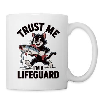Chat avec un poisson - Croyez-moi, je suis sauveteur - Mug blanc - blanc - Droite