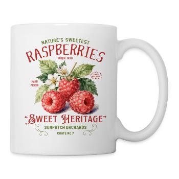 Himbeer-Heritage-Vintage-Obstgarten-Etikett - Tasse - Weiß - Rechts