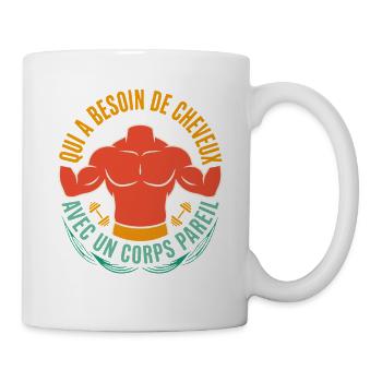 Chauve Musclé Haltère Humour Gym - Mug blanc - blanc - Droite