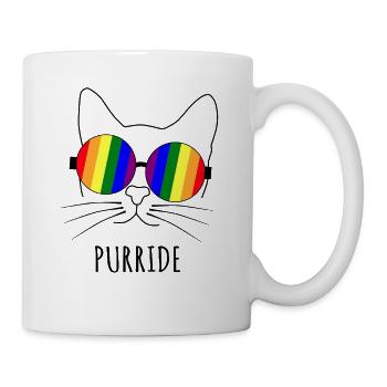 Purride Katze LGBT Gay Pride Mit Regenbogen Brille - Tasse - Weiß - Rechts