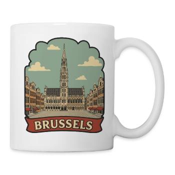 Autocollant de voyage vintage Grand Place de Bruxelles - Mug blanc - blanc - Droite
