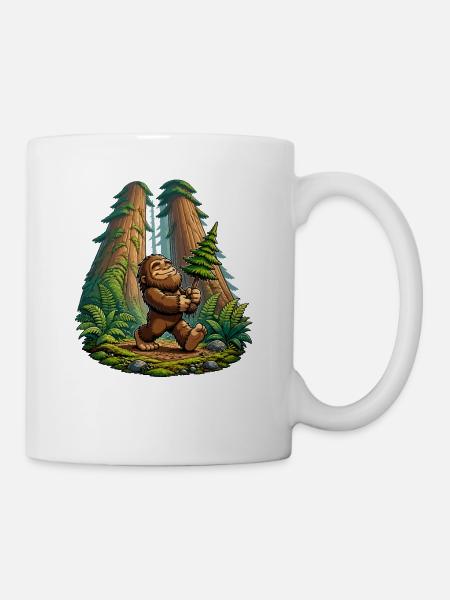 Waldfreund Bigfoot im Waldpfad - Tasse - Weiß