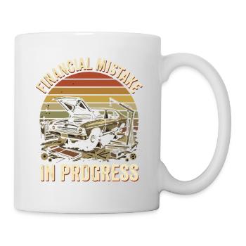 Financial breakdown in a classic car - Mug - white - Right