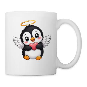 Cute Penguin Angel Heart Love Wings Comic - Mug - white - Right