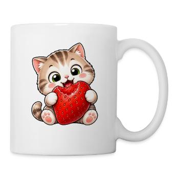 Dessin animé de chat mignon avec des fraises fruitées en été - Mug blanc - blanc - Droite