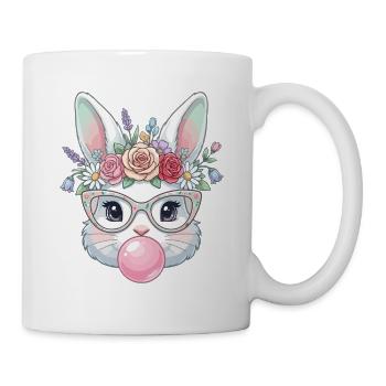 Un lapin fleur avec des lunettes et du chewing-gum - Mug blanc - blanc - Droite