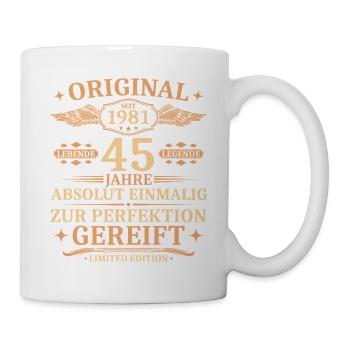 45. Geburtstag Jahrgang 1981 Geschenk - Tasse - Weiß - Rechts