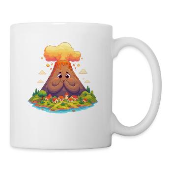 Volcan Kawaii avec village sur l’île - Mug blanc - blanc - Droite