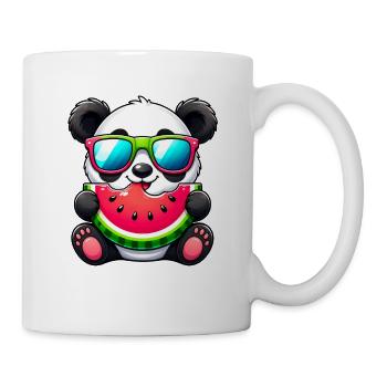 Süßer Panda mit Wassermelone Cartoon Motiv - Tasse - Weiß - Rechts