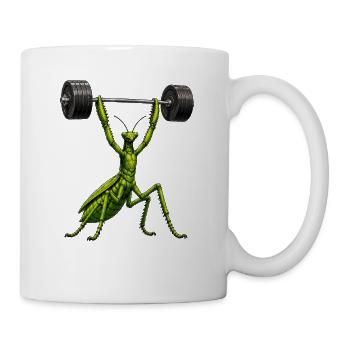 Comic Gottesanbeterin Bodybuilder Gewichte Fitness - Tasse - Weiß - Rechts