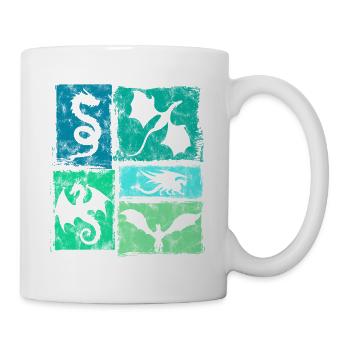 Drachen Retro Grafik - Mystische Fabelwesen - Tasse - Weiß - Rechts