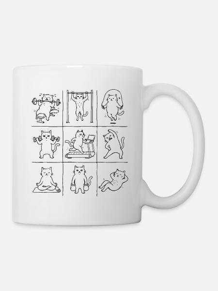 Katzen Gym-Motive: 9 Panels - Tasse - Weiß