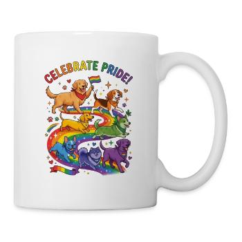Celebrate Pride- Dogs in the rainbow - Mug - white - Right