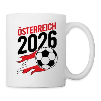Österreich 2026 Fußball Flamme mit Flagge - Tasse - Weiß - Rechts
