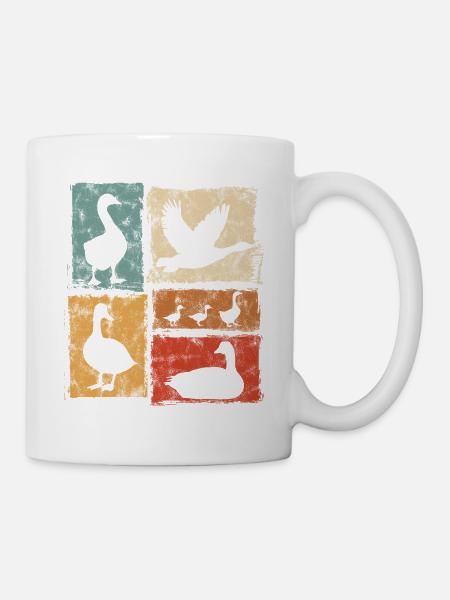 Gänse In Bewegung - Retro Bauernhof Grafik - Tasse - Weiß