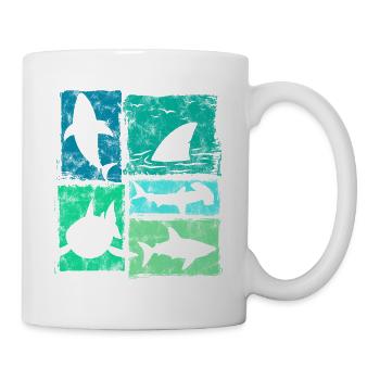 Retro Hai Silhouetten Grafik - Tasse - Weiß - Rechts