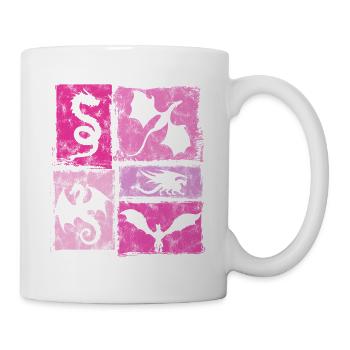 Drachen Grafik Mystische Fabelwesen - Vintage Stil - Tasse - Weiß - Rechts