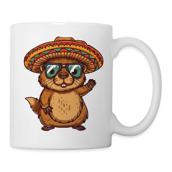 Biber Comic Lustig Sombrero - Tasse - Weiß - Rechts