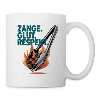  Zange Glut Respekt Grillen BBQ Flammen Kohle - Tasse - Weiß - Rechts