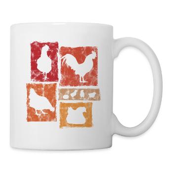 Chickens in perspective for farmer and farm - Mug - white - Right