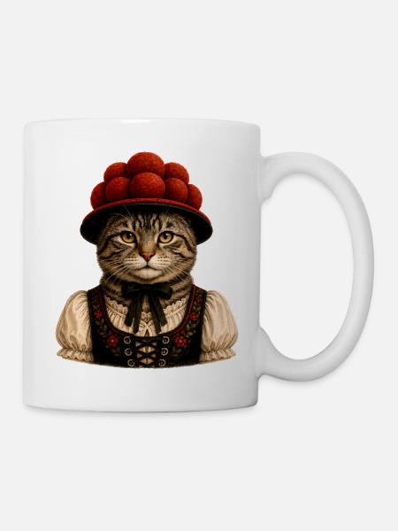 Schwarzwald Katze mit Bollenhut - Tasse - Weiß