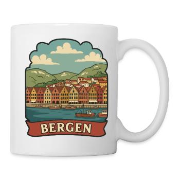 Autocollant de voyage vintage Bryggen Bergen Norvège - Mug blanc - blanc - Droite