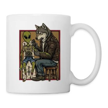 Louve tatoueuse & Client extraterrestre – Science-fiction rétro - Mug blanc - blanc - Droite