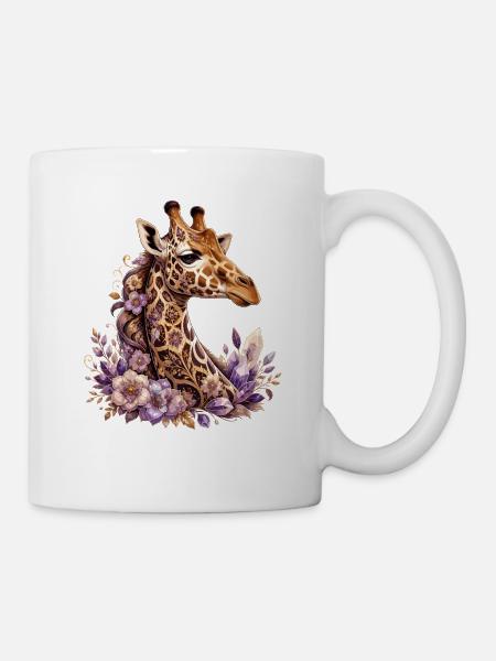 Blumen Giraffen Muster - Tasse - Weiß