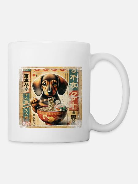 Dackel Ramen Vintage Poster Style - Tasse - Weiß