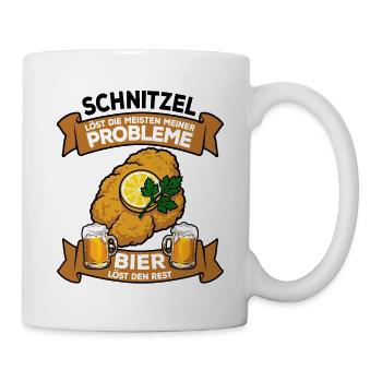 Schnitzel löst Probleme, Bier löst den Rest - Tasse - Weiß - Rechts