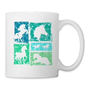 Einhorn in Perspektiven – Retro-Stil Mit Sternen - Tasse - Weiß - Rechts