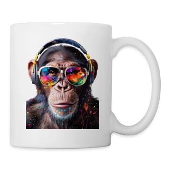 Colored monkey with headphones sunglasses music - Mug - white - Right