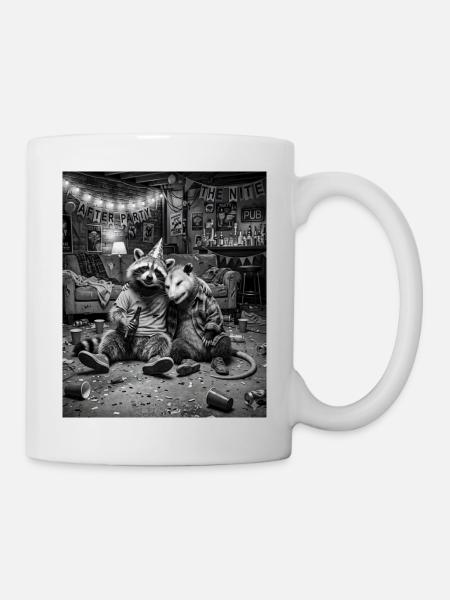 Waschbären Afterparty Wohnzimmer - Tasse - Weiß