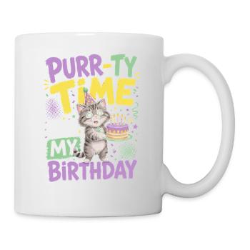 Purr-ty Time Geburtstags-katzen-partyhut-kätzchen - Tasse - Weiß - Rechts