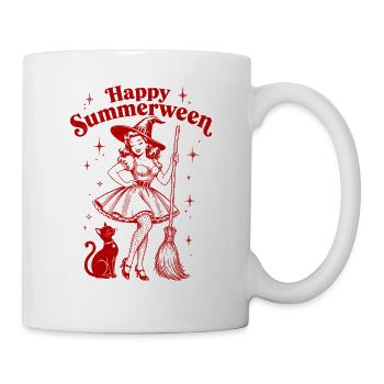 Happy Summerween Pin Up Witch Broom Black Cat - Mug - white - Right