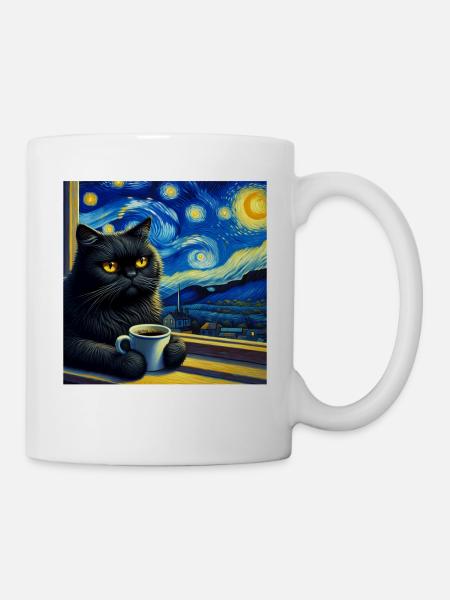 Schwarze Katze Starry Night - Tasse - Weiß