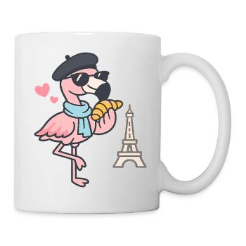 Flamant rose parisien avec croissant - Mug blanc - blanc - Droite