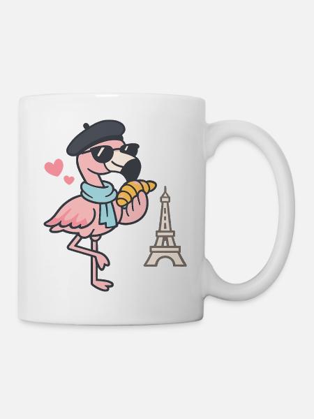 Pariser Flamingo mit Croissant - Tasse - Weiß