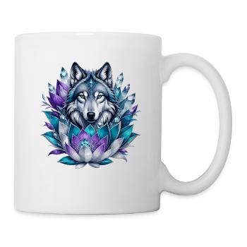 Crystal Wolf in Lotus Wreath - Mug - white - Right