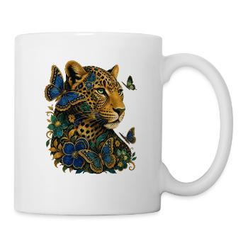 Léopard avec des fleurs et des papillons - Mug blanc - blanc - Droite