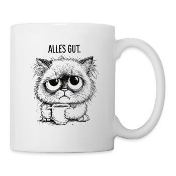 Alles Gut Kaffee Katze Muede Grosse Augen Lustig - Tasse - Weiß - Rechts