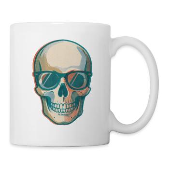 Crâne portant des lunettes de soleil Pop Art rétro - Mug blanc - blanc - Droite