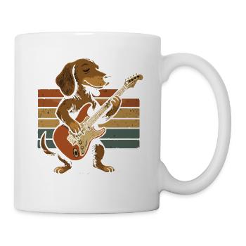 Chien à la guitare électrique dans un groupe rétro - Mug blanc - blanc - Droite
