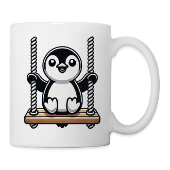 Dessin animé du Pingouin mignon sur la balançoire - Mug blanc - blanc - Droite